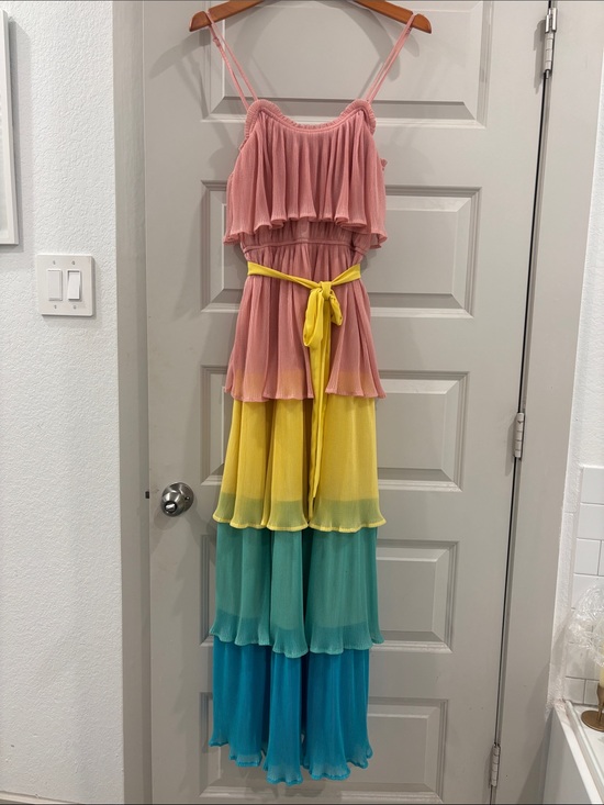 Flying Tomato Dresses & Skirts - Flying Tomato Pink Yellow Teal Layered Maxi Dress